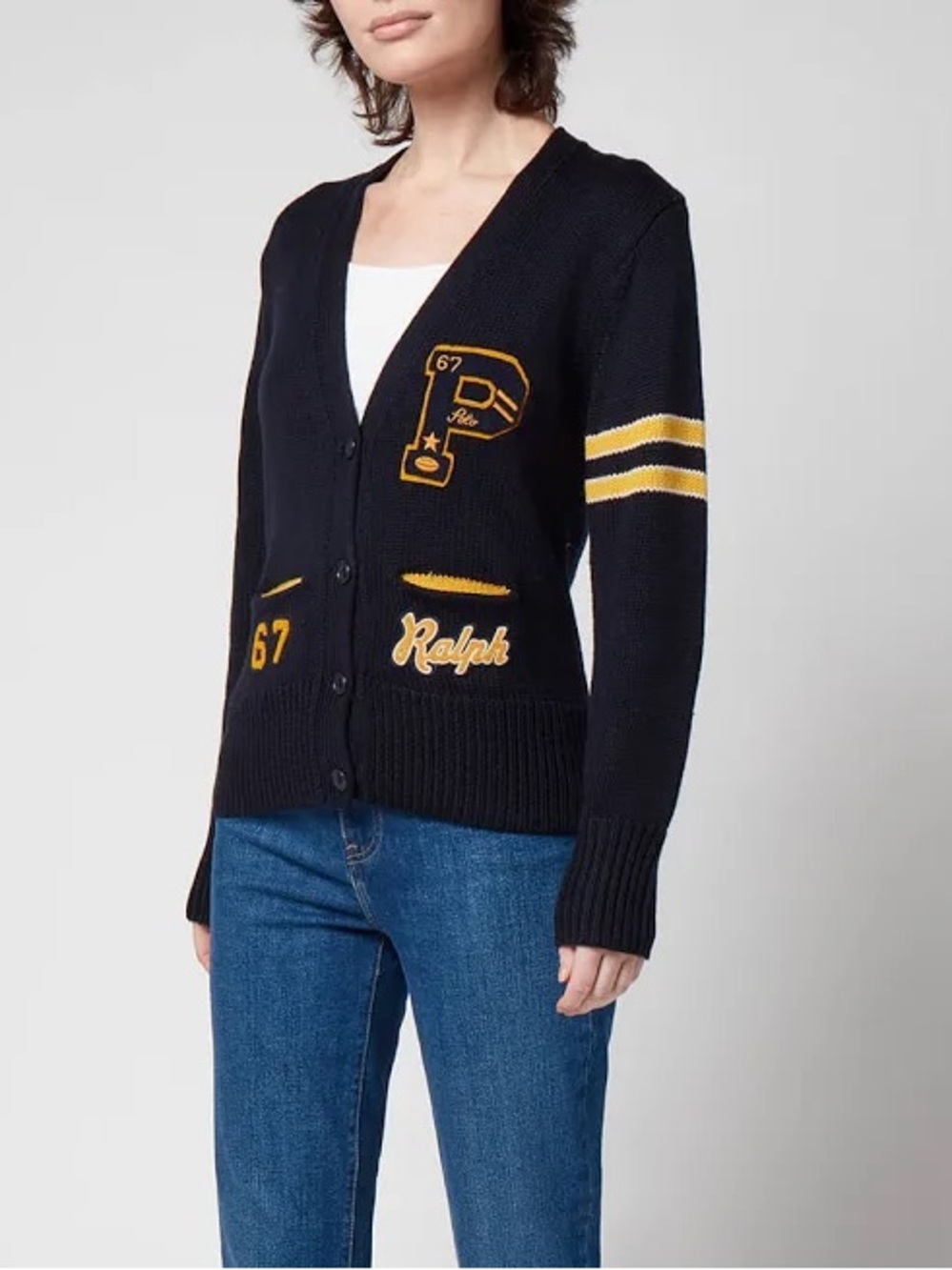 Polo by Ralph Lauren Navy Cardigan with Yellow Stripe Detail